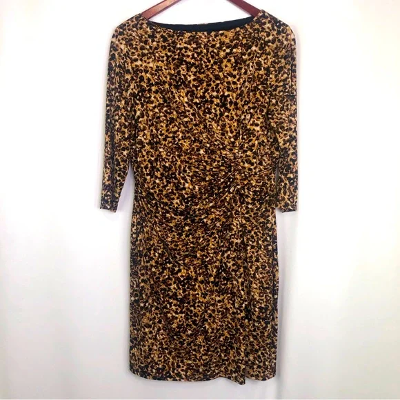 Chaps Dresses | Chaps Cheetah Print Midi Dress Plus Long Sleeve Cinched Formal Business Womens | Color: Black/Brown | Size: XL | Noble_Princess's